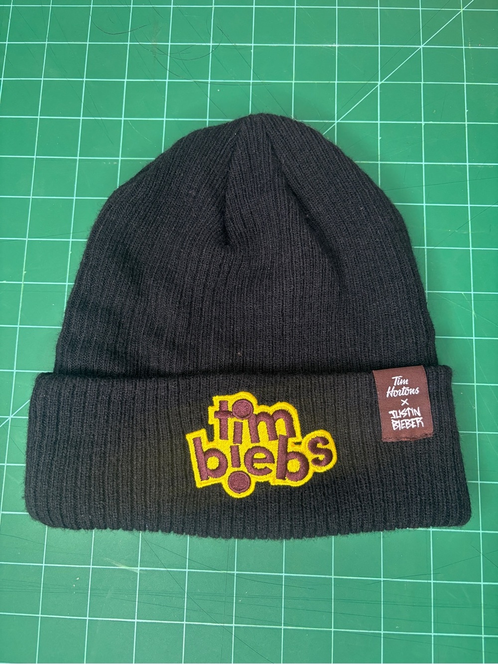Tim Hortons x Justin Bieber Black Knit Beanie O/S Tim Biebs Merch Winter Toque